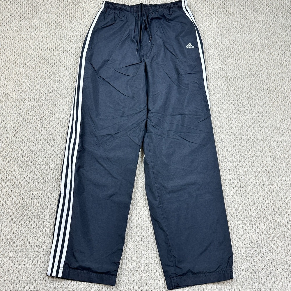 Vtg Adidas Pants Mens M Black White Tri-Stripe Track Warmup Tricot Zip Cuff Y2K